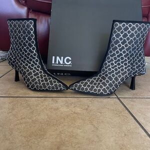 INC International Concepts Black Rhinestone Geometric Design Booties,7M.